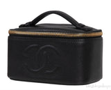 Chanel Vintage CC Black Caviar Mini Makeup Bag