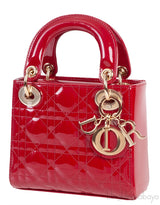 Christian Dior Lady Dior Mini Red Patent Quilted Leather GHW