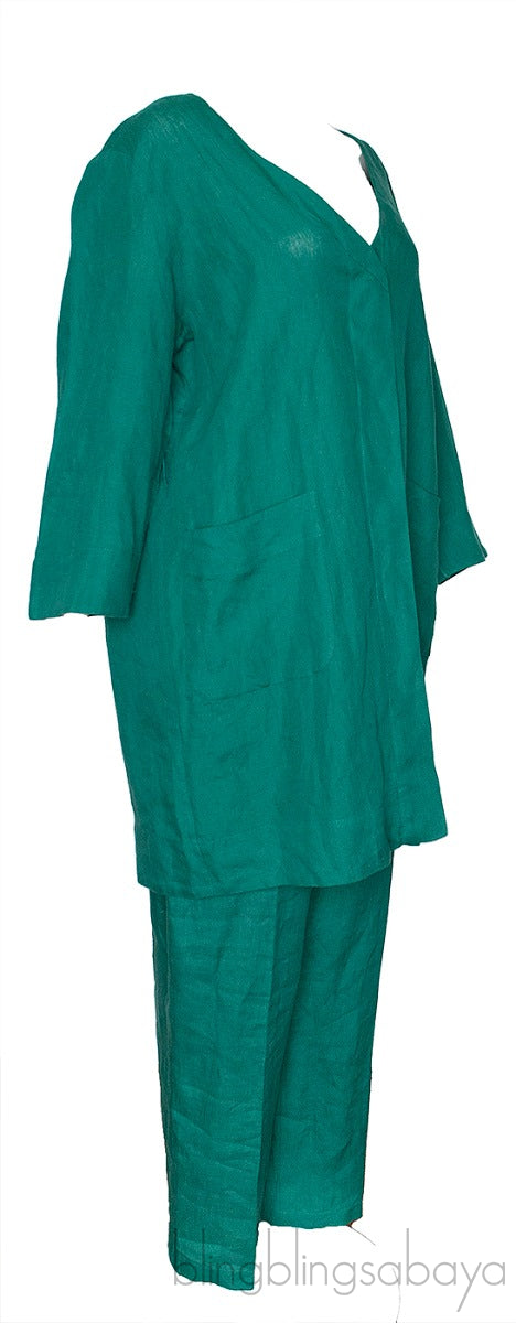 Green Linen Oversize Top & Trouser
