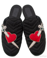 Black Quilted Satin Heart Slipper