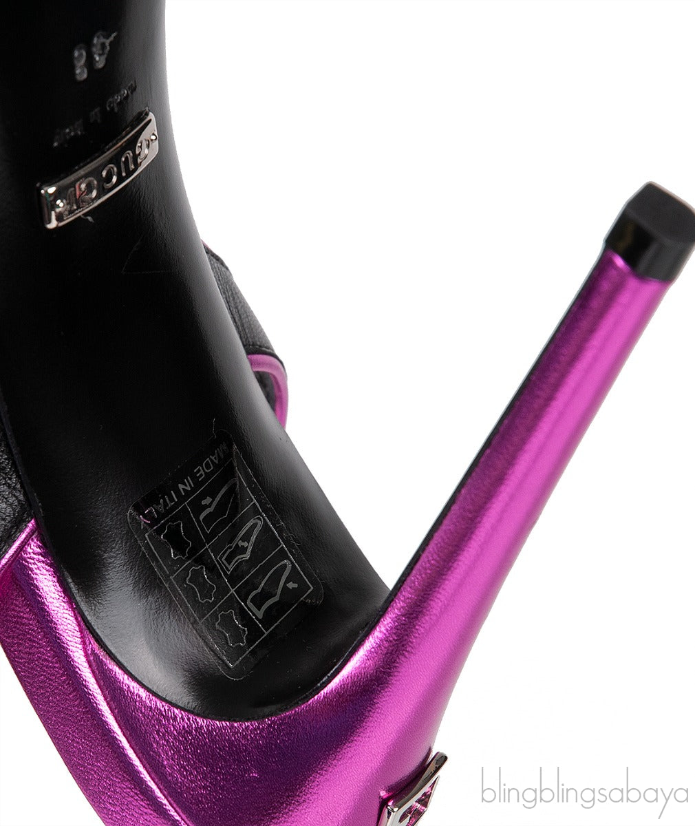 Criss-cross Metallic Magenta Slingback Sandals