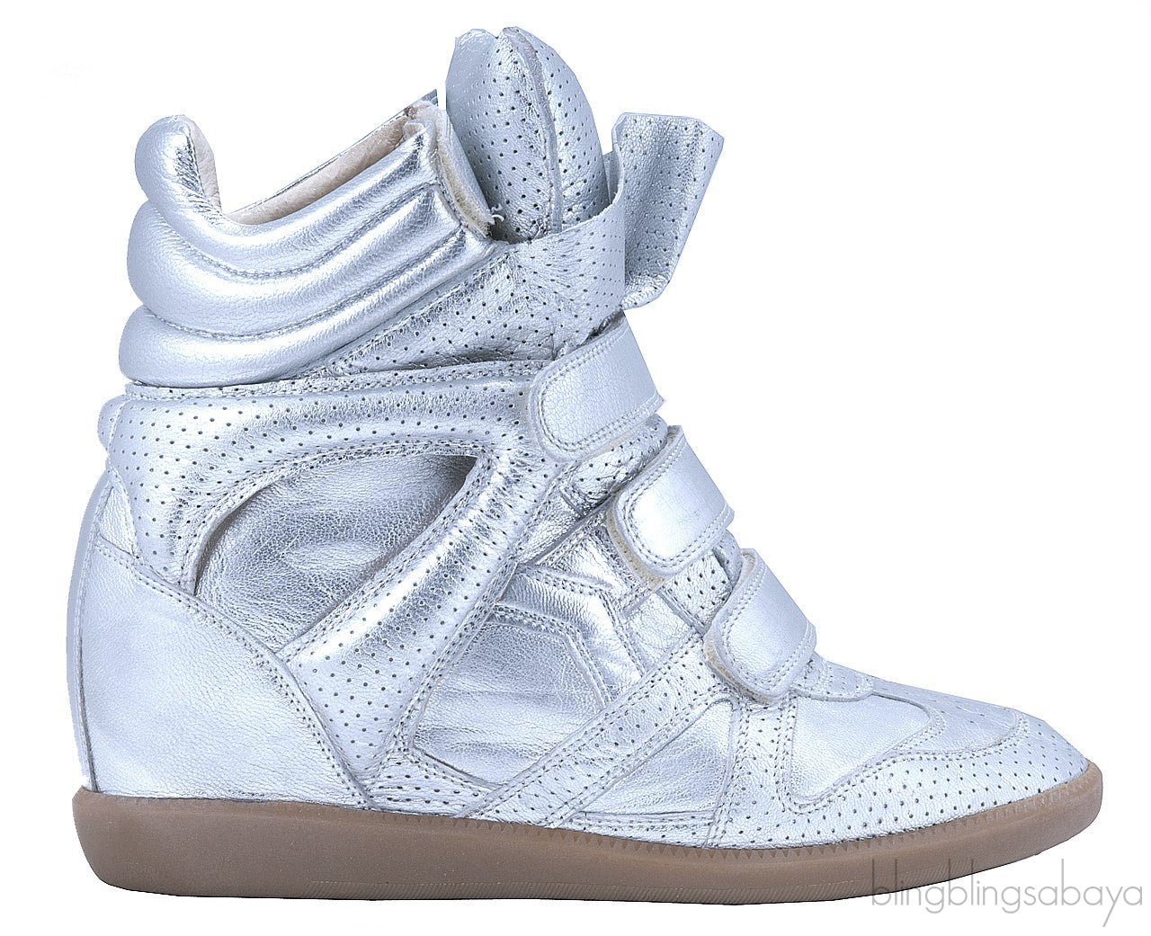 Silver Metallic Leather Bird Sneakers