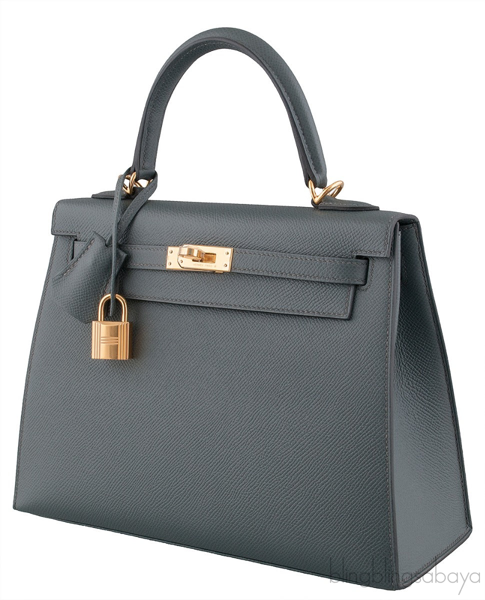 Kelly 25 Blue Orage Epsom Sellier GHW