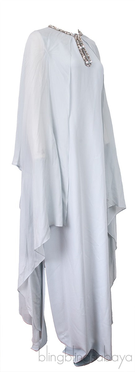 River Green Pearl Crystal Embellished Cape Maxi Dress