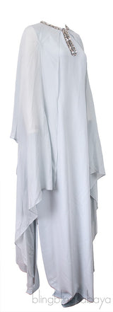 River Green Pearl Crystal Embellished Cape Maxi Dress