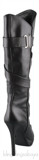 Black Leather Pointed Toe Boots