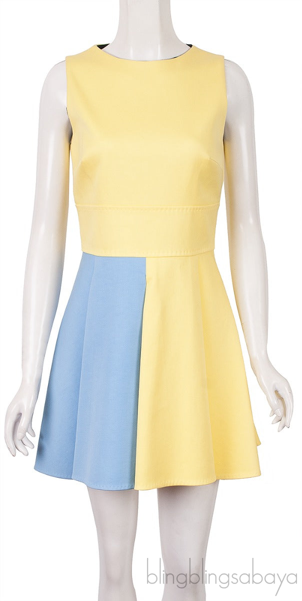 Yellow & Blue Sleeveless Mini Dress