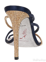 Pearl & Gold Crystal Blue Satin Sandals