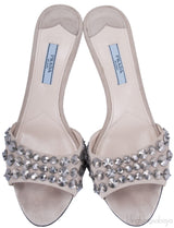 Suede Crystal Mid-heel Sandals
