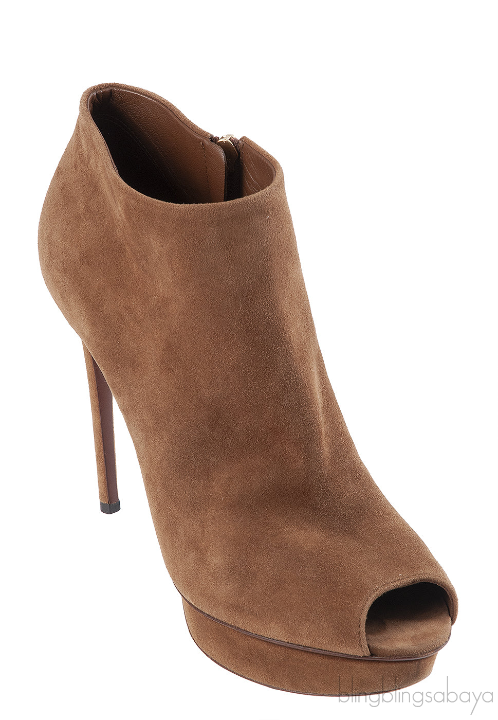 Louis Vuitton Brown Suede Peep Toe Ankle Boots