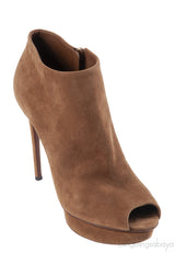 Louis Vuitton Brown Suede Peep Toe Ankle Boots
