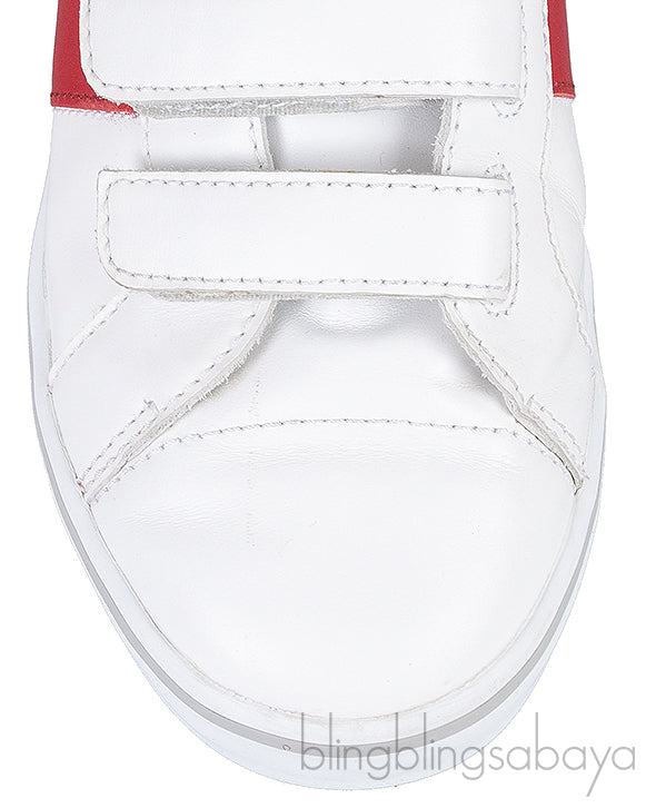 White & Red Velcro Strap Kids Sneaker 32