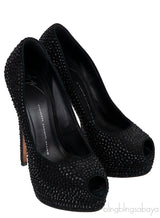 Black Crystal Embellished Peep Toe Heels