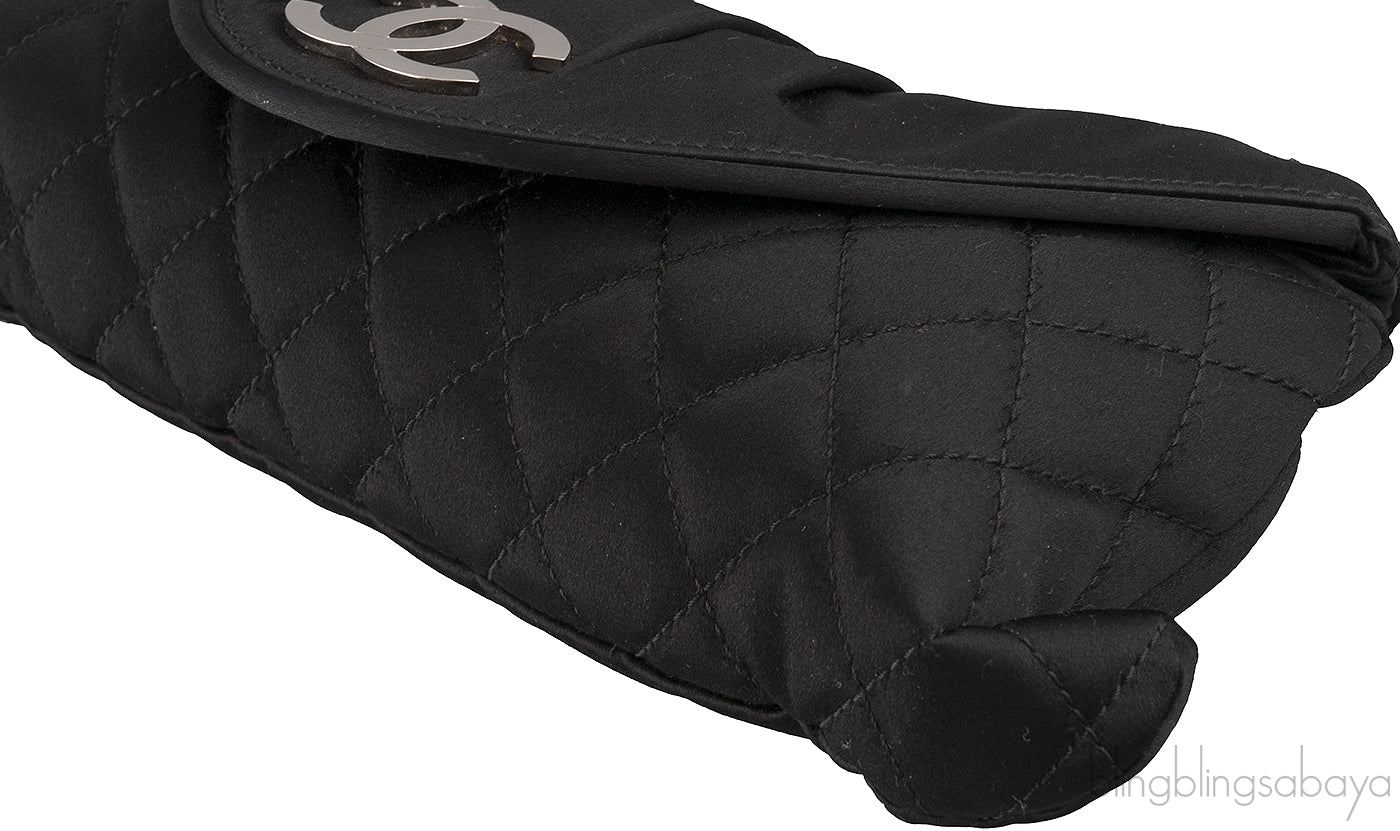 Black Quilted Satin Halfmoon Clutch