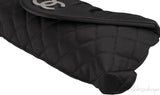 Black Quilted Satin Halfmoon Clutch