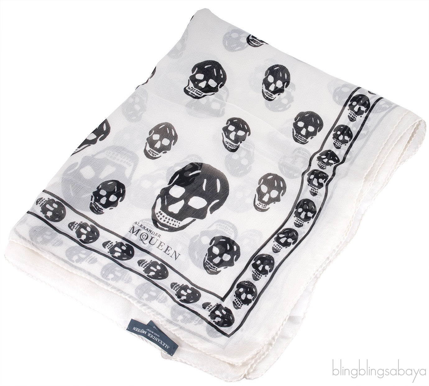 White Silk Chiffon Skull Scarf