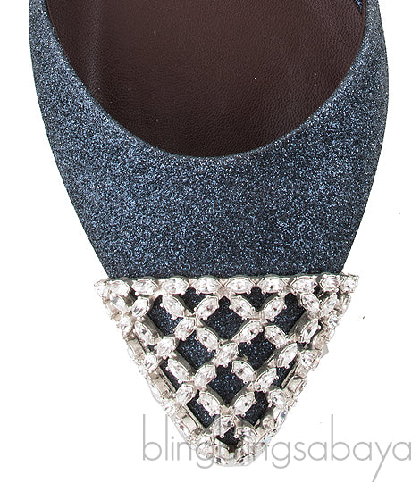 Efia Blue Grey Glittered Crystal Toe Sandals