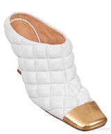 Bottega Veneta White Quilted Gold Square Toe Mule