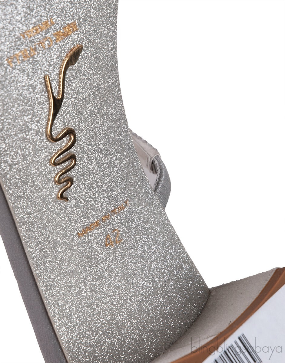 Silver Crystal Embellished Mid-Heel Sandals