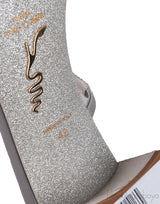 Silver Crystal Embellished Mid-Heel Sandals