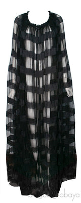 Black Pleated Mesh Long Cape