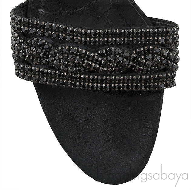 Black Crystal Mule Sandals