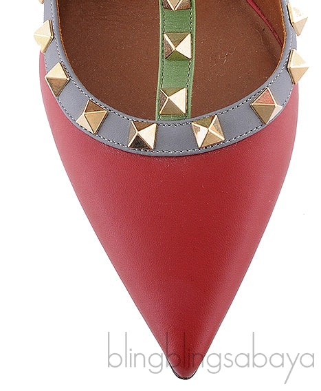 Red Multicolor Strap Rockstud Pump
