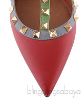 Red Multicolor Strap Rockstud Pump