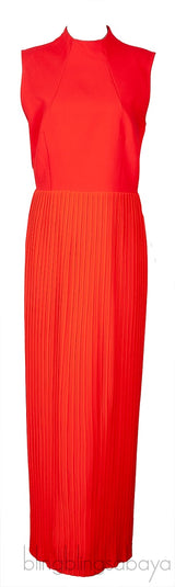 Red Sleeveless Pleated Dress