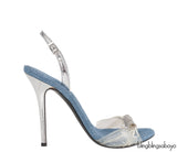 Blue Denim Crystal PVC Slingback Heels