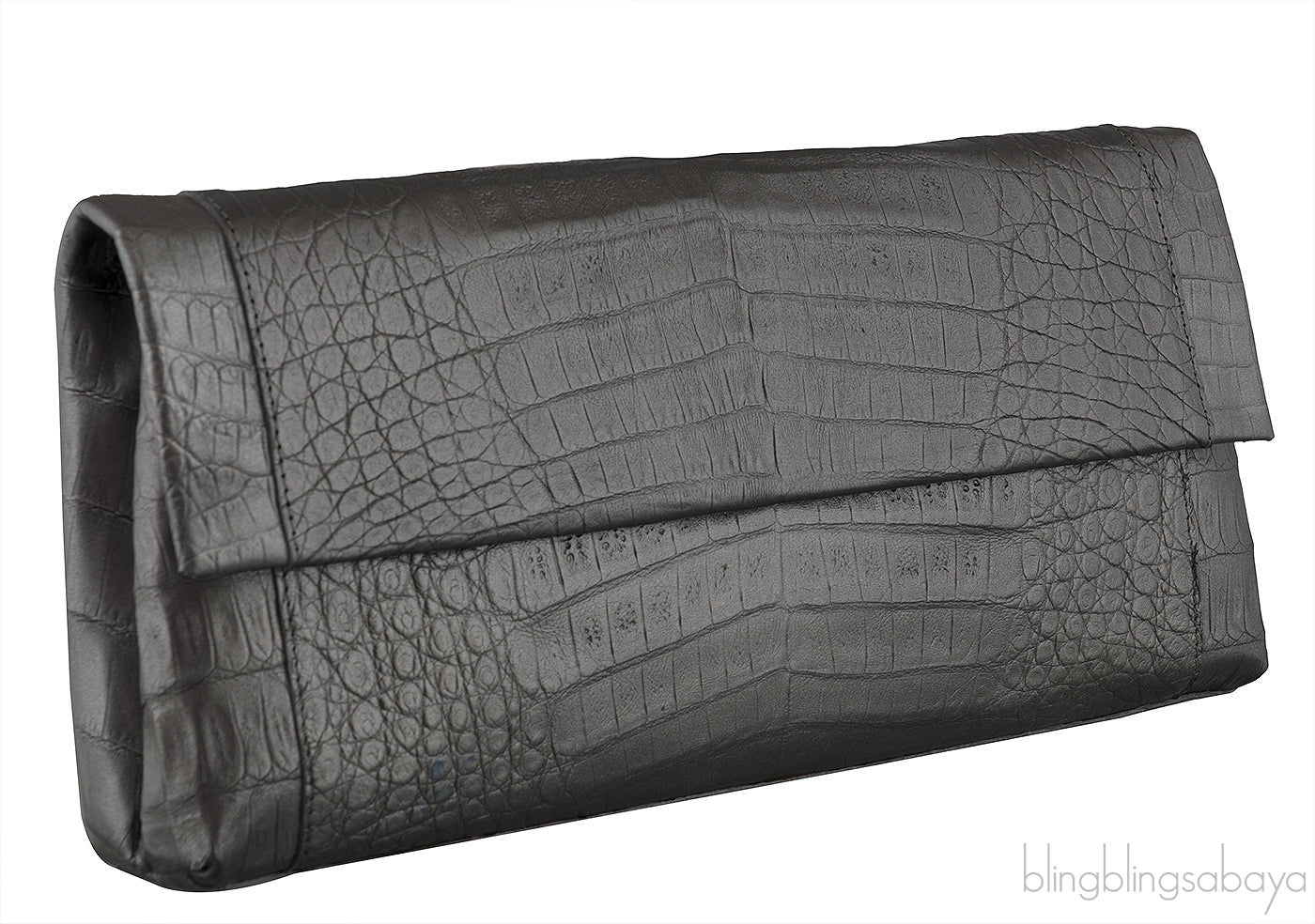 Grey Long Crocodile Clutch