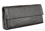 Grey Long Crocodile Clutch