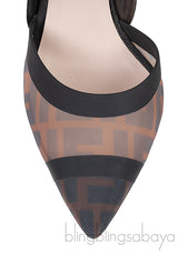 Colibrì Brown Mesh High-heeled Slingbacks