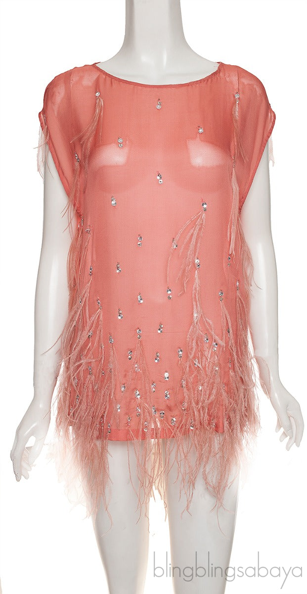 Ostrich Feather & Crystal Emb. Blouse