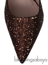 Bronze Glitter Pointed Toe Crystal Embellished Heels