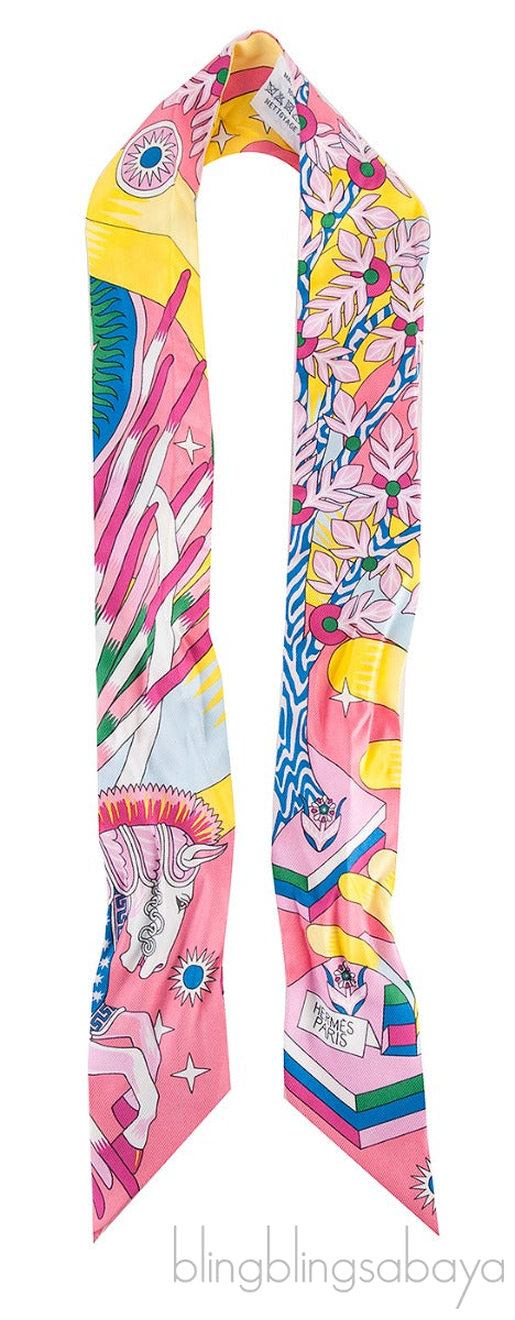 Pink Printed Silk Twilly