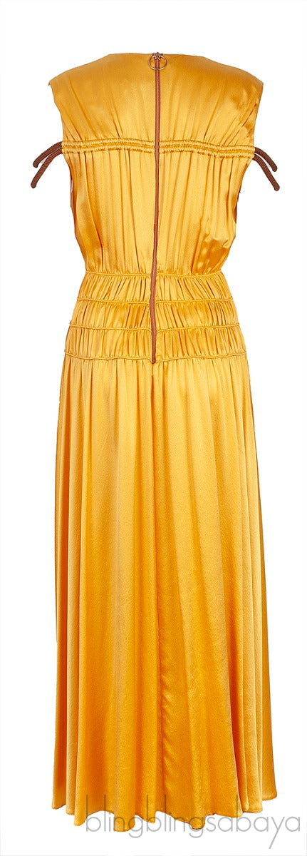 Yellow Sleeveless Rope Ruched Dress