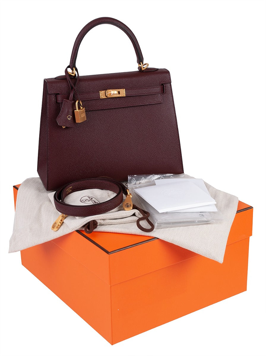 Hermes Special Order Kelly 25 Rouge and Gris Perle Epsom Sellier BGHW