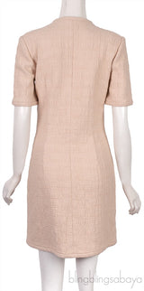 Beige Front Pocket Flower Button Dress