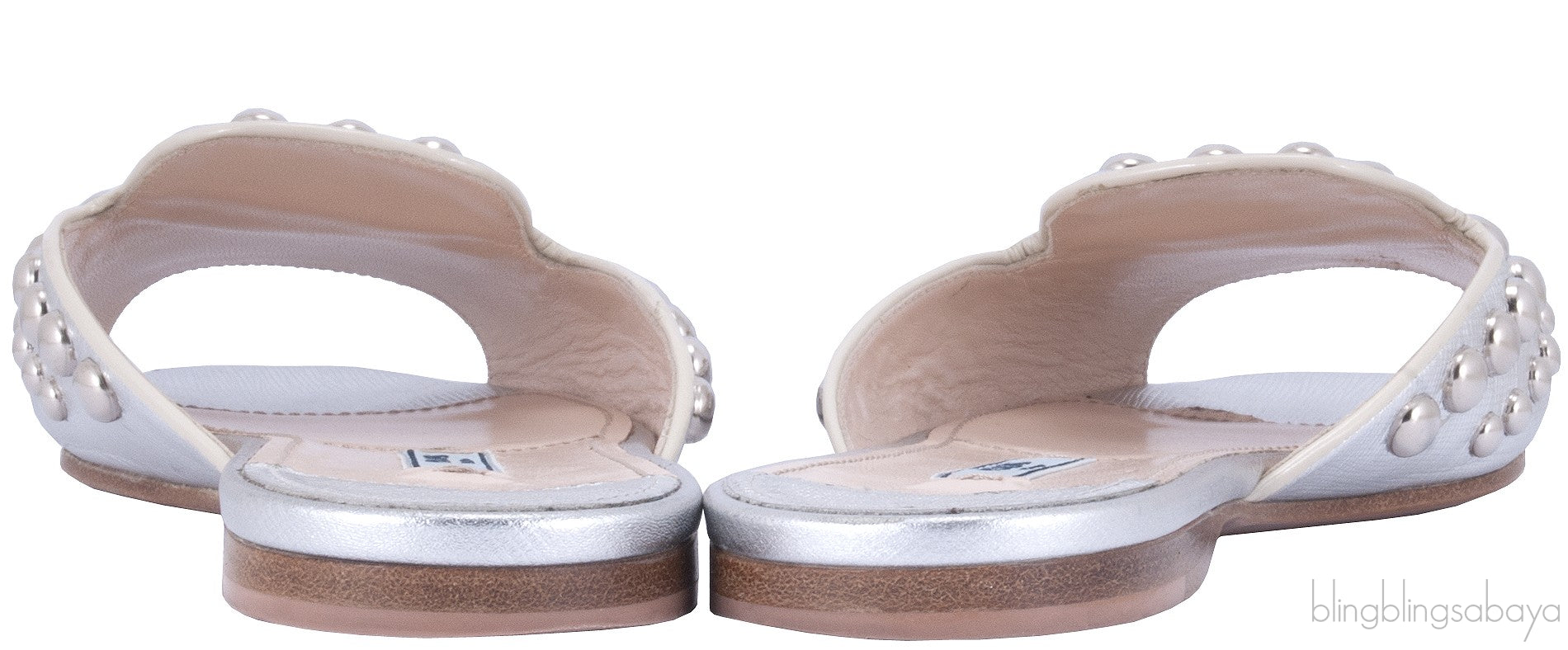 Studs Silver Saffiano Open Toe Slide