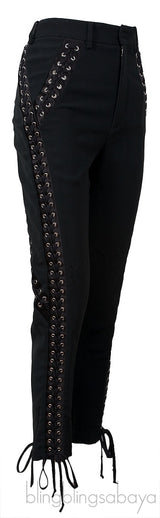 Black Eyelets Embellished Trouser