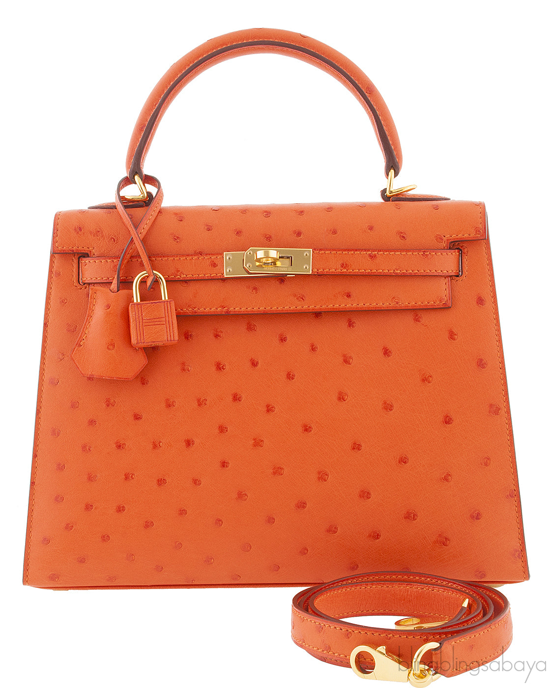 Kelly 25 Tangerine Ostrich Sellier