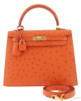 Kelly 25 Tangerine Ostrich Sellier