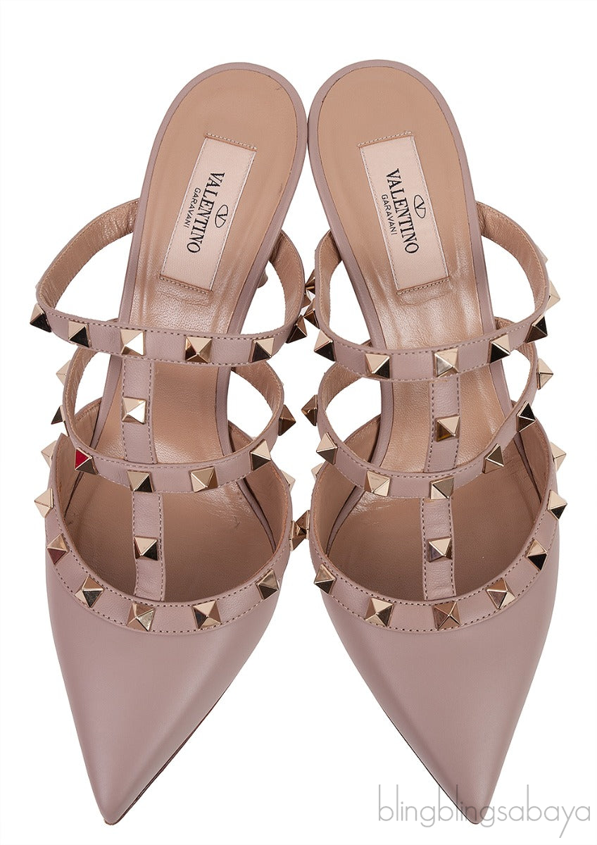 Nude Matte Rockstud Pointed Toe Mule