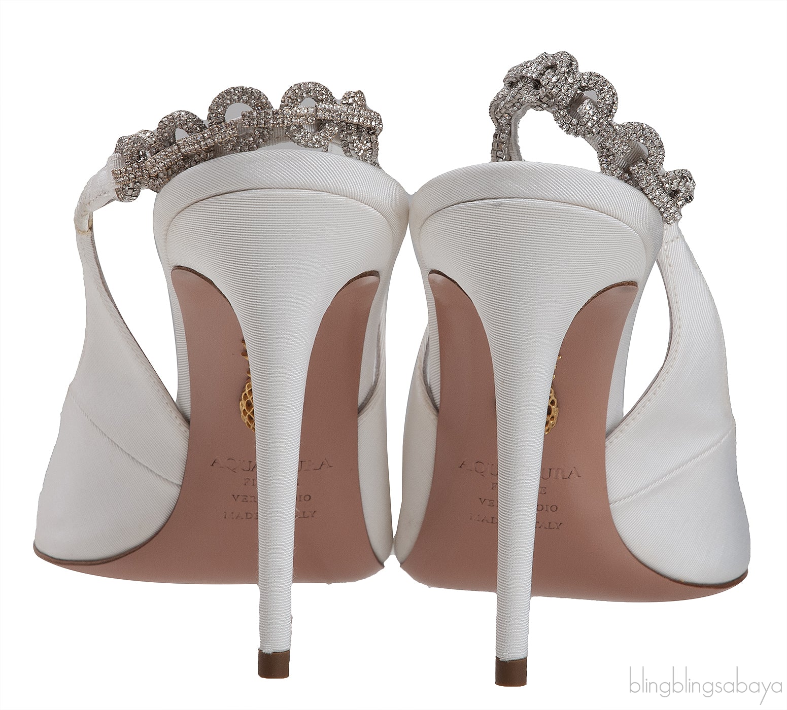 Aquazzura White Love Link 105 Crystal Slingback Heels