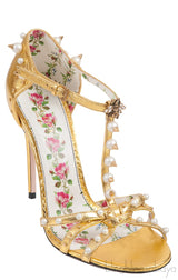 Gold Leather Pearl Trim Sandals