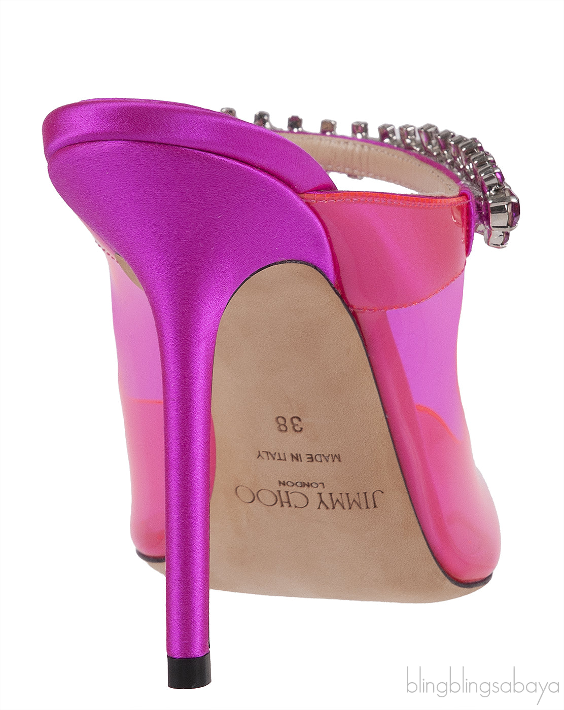 Jimmy Choo Bing Fuchsia PVC 100 mm Crystal Mule