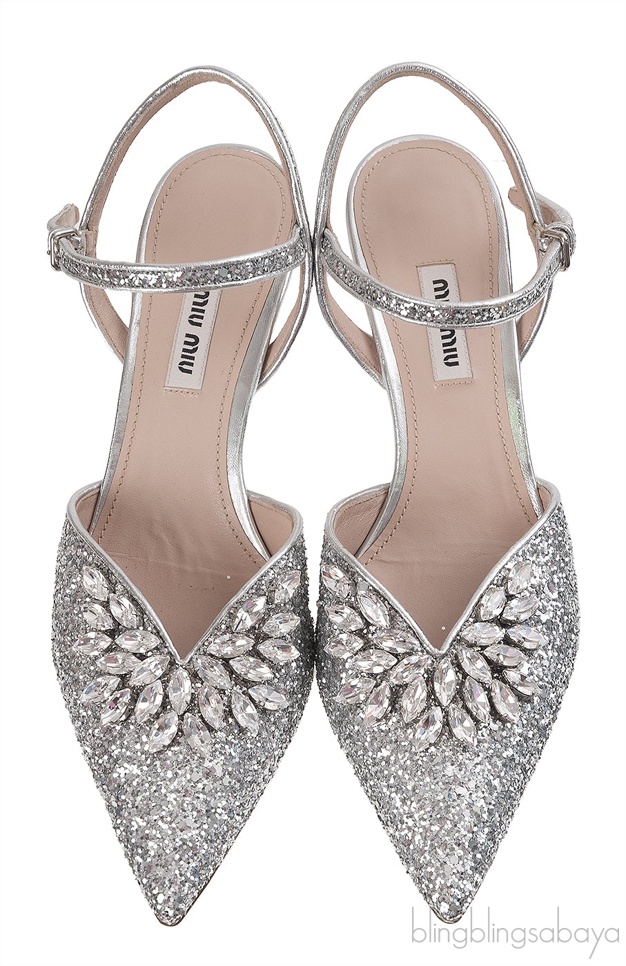 Miu Miu Brooch Silver Glitter Pump