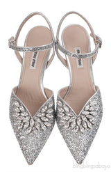 Miu Miu Brooch Silver Glitter Pump
