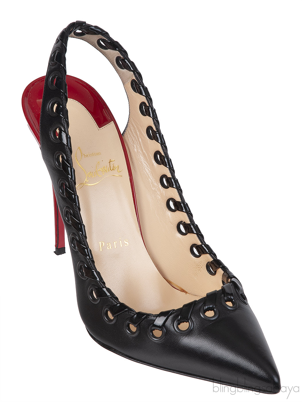 Christian Louboutin Black Leather Ostri Sling 100 Heels